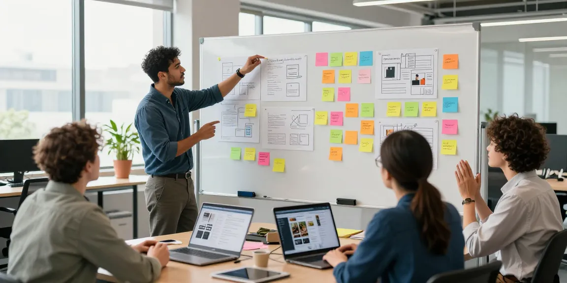 Brainstorming session showcasing mixboard ai collaborative tools in a vibrant office.