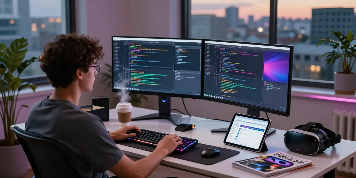 Software developer coding in a dynamic office environment showcasing 纸飞机中文版 technology.