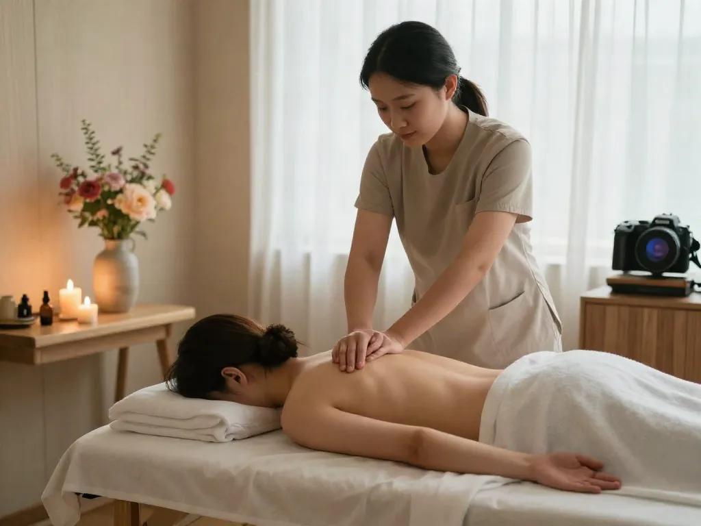 부평출장마사지 therapy session in a calming environment with a therapist and client.