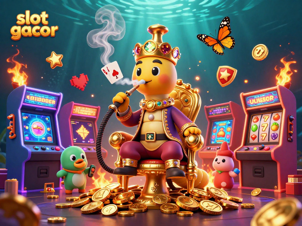 Ilustrasi slot gacor dalam 3D yang menampilkan karakter menarik di kasino dengan elemen permainan slot