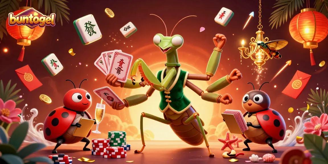 Buntogel offers exciting gaming experiences with a giant mantis card sharp and ladybug pit boss in an engaging scene.