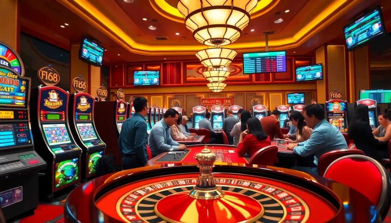 Spin to win at F168 with vibrant slot machines and engaging table games in an upscale casino atmosphere.