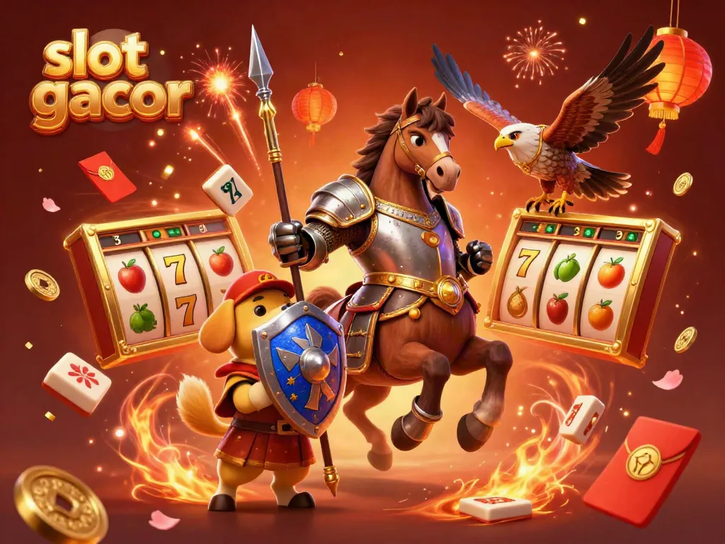 Experience the thrilling world of slot gacor with a vivid medieval scene showcasing characters and casino elements.