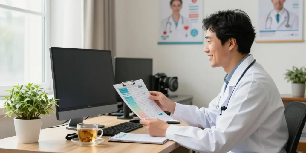 Healthcare professional conducting an online consultation for a medical card online.