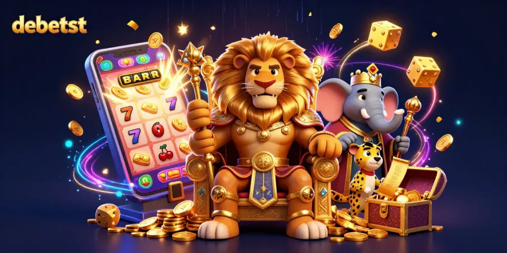 Engage with debetst at the epic casino showdown featuring a lion king, elephant advisor, and cheetah messenger.