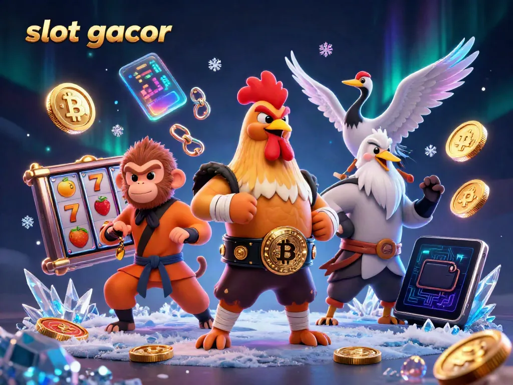 Menggoda slot gacor dengan simbol buah dan jackpot dalam ilustrasi kasino berwarna-warni.