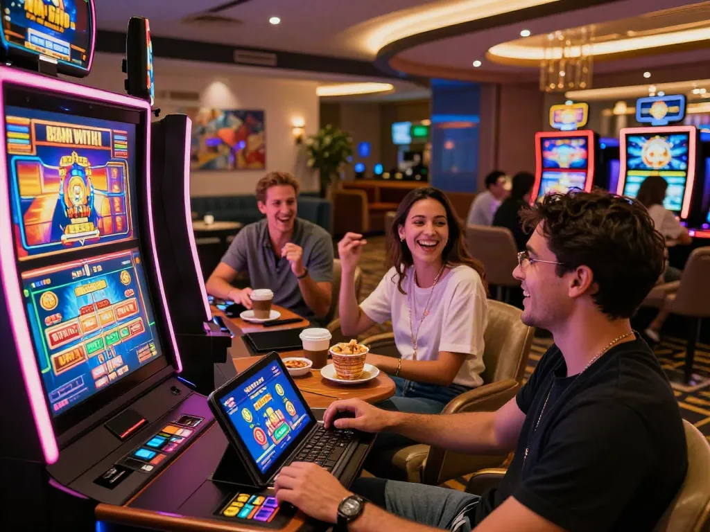 Exciting group gaming experience with luxury12 slot machines and relaxed atmosphere.