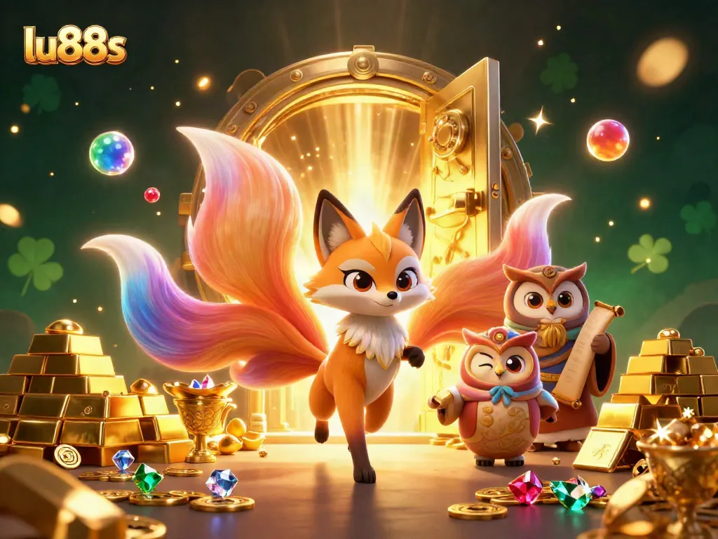 Experience the excitement of lu88s with a vibrant casino scene featuring magical characters and treasure.