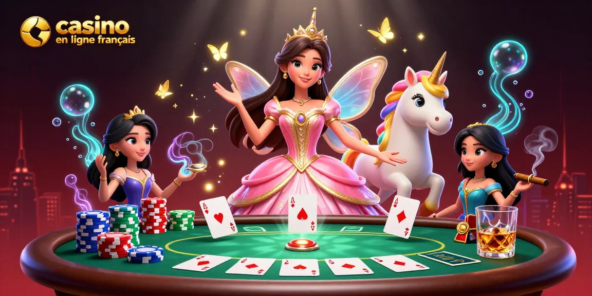 Plongez dans la fantaisie du casino en ligne français avec une femme asiatique glamour et un unicorn doré.