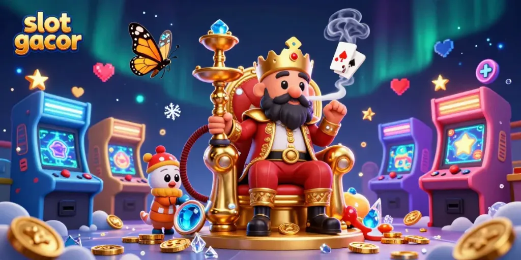 Experience the excitement of slot gacor with this vibrant 3D illustration featuring enticing casino elements and characters.