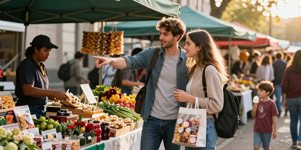 Couple exploring vibrant market, engaging with local vendors, alluding to the search for unique items at https://forumup.org/shop/search.php?ca_id=&addr1=&addr2=&addr3=&schKeyword=.