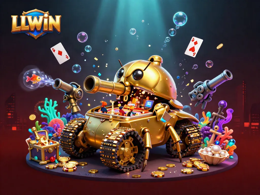 Engage with the LLWIN casino experience inside a unique golden beetle tank bursting with treasure.