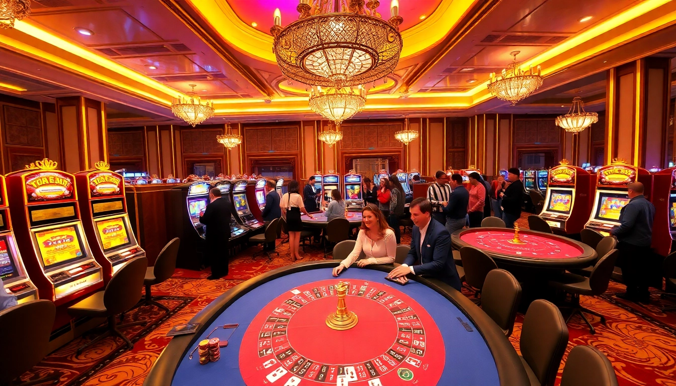 Players engaging in exciting games at Vua 99 casino, showcasing luxury and thrilling slot machine action.