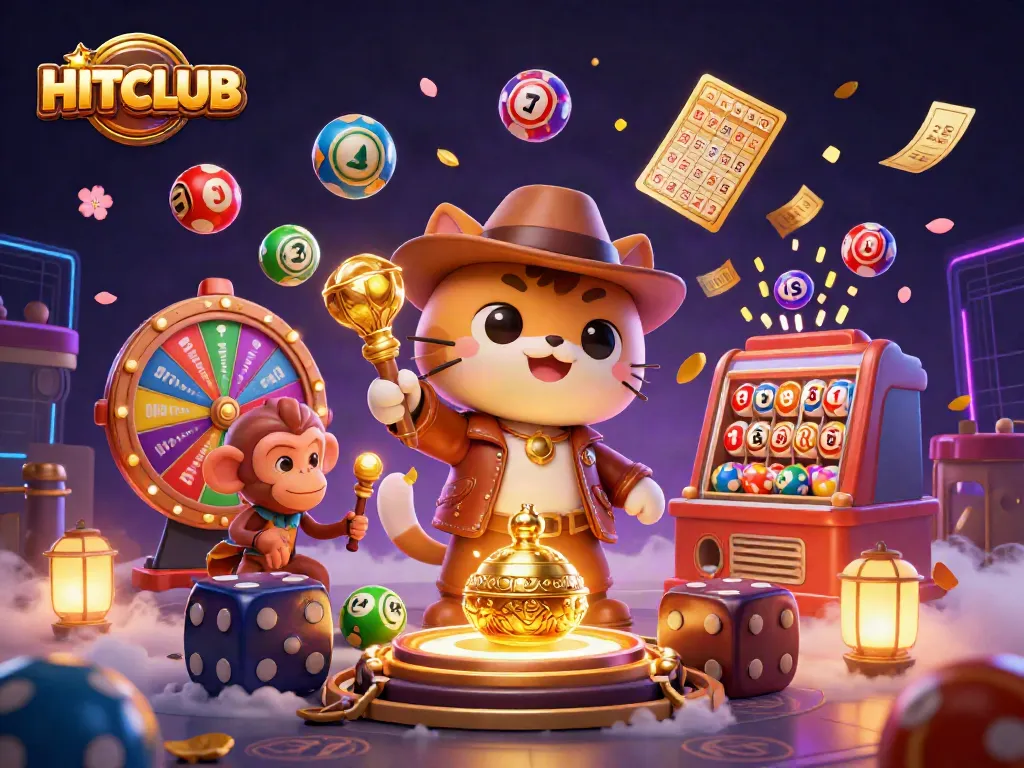 HITCLUB provides an exciting atmosphere with a cat explorer and a monkey discovering casino treasures.