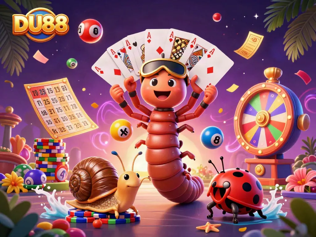 Experience exciting gameplay at DU88 with colorful lottery balls, vibrant characters, and thrilling casino elements.