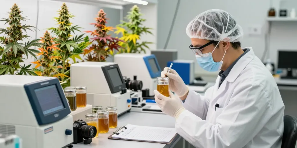 Honey badger extracts showcased in a professional cannabis extraction lab.