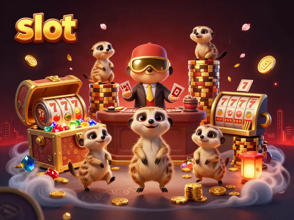 Meerkats mengelola kasino slot dengan harta karun berkilau dan simbol buah, menghasilkan kemenangan besar!