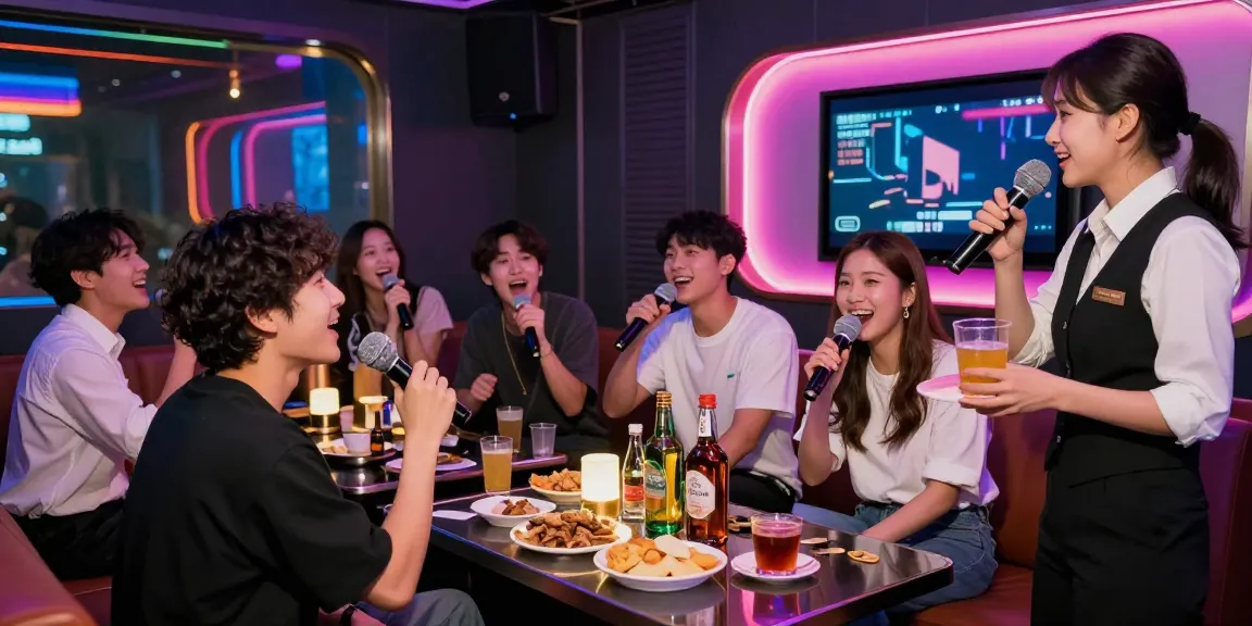 Enjoying a lively night at 인천쓰리노 karaoke lounge with drinks and singing.
