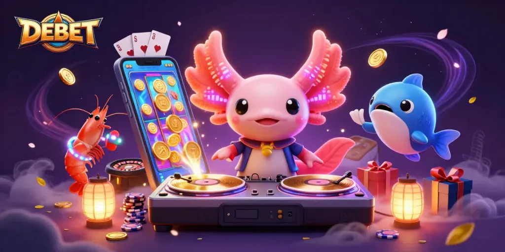 Experience thrilling gameplay at DEBET with vibrant 3D casino characters and dynamic slot elements.
