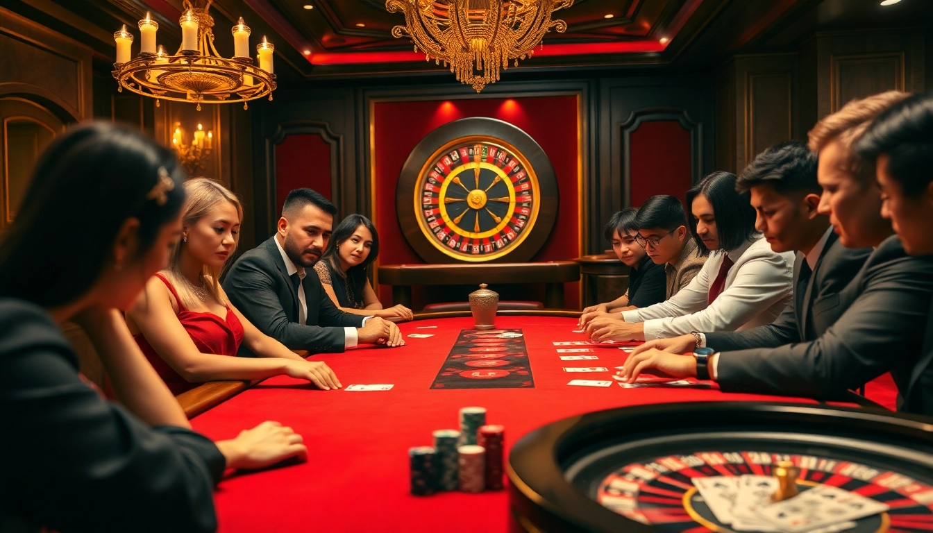 Engaged players strategizing at a new88 poker table, capturing the thrill of high-stakes gambling.