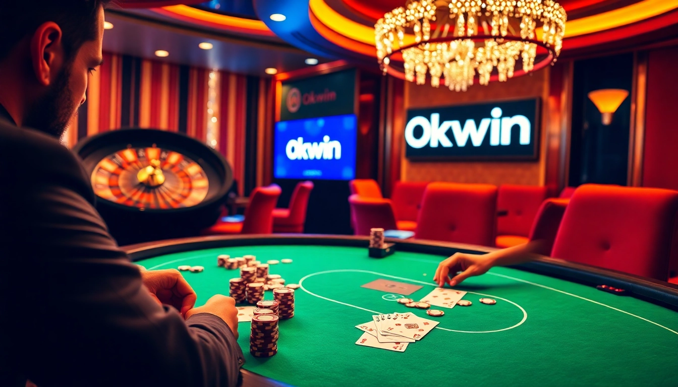 Experience excitement at the Okwin casino table with vibrant colors and thrilling gameplay.