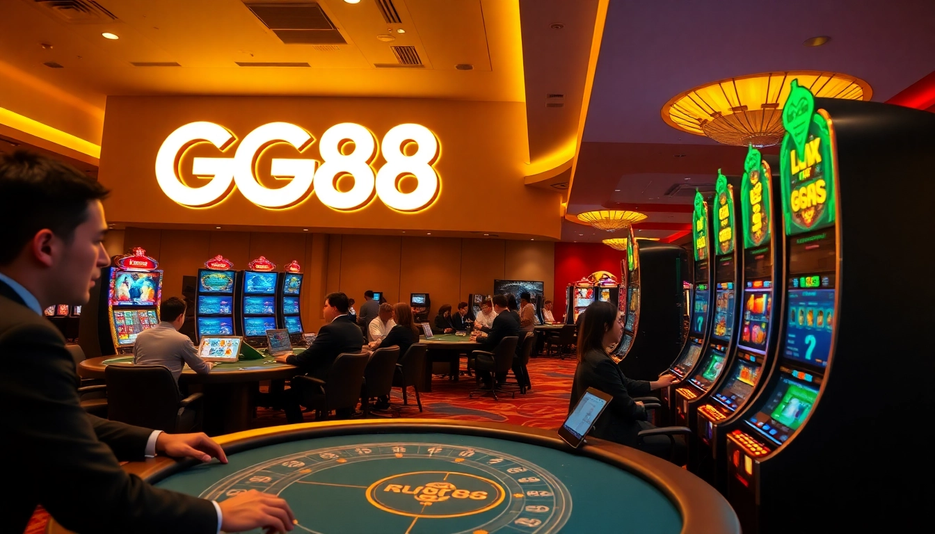 Experience online gaming at GG88 with vibrant scenes of table games and thrilling slots.