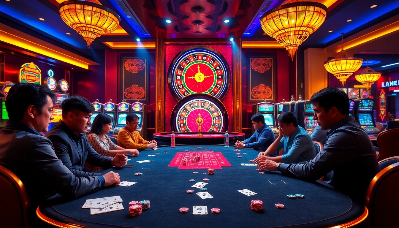 Engage in exciting gameplay at lc88.com with vibrant poker games and luxurious casino interiors.