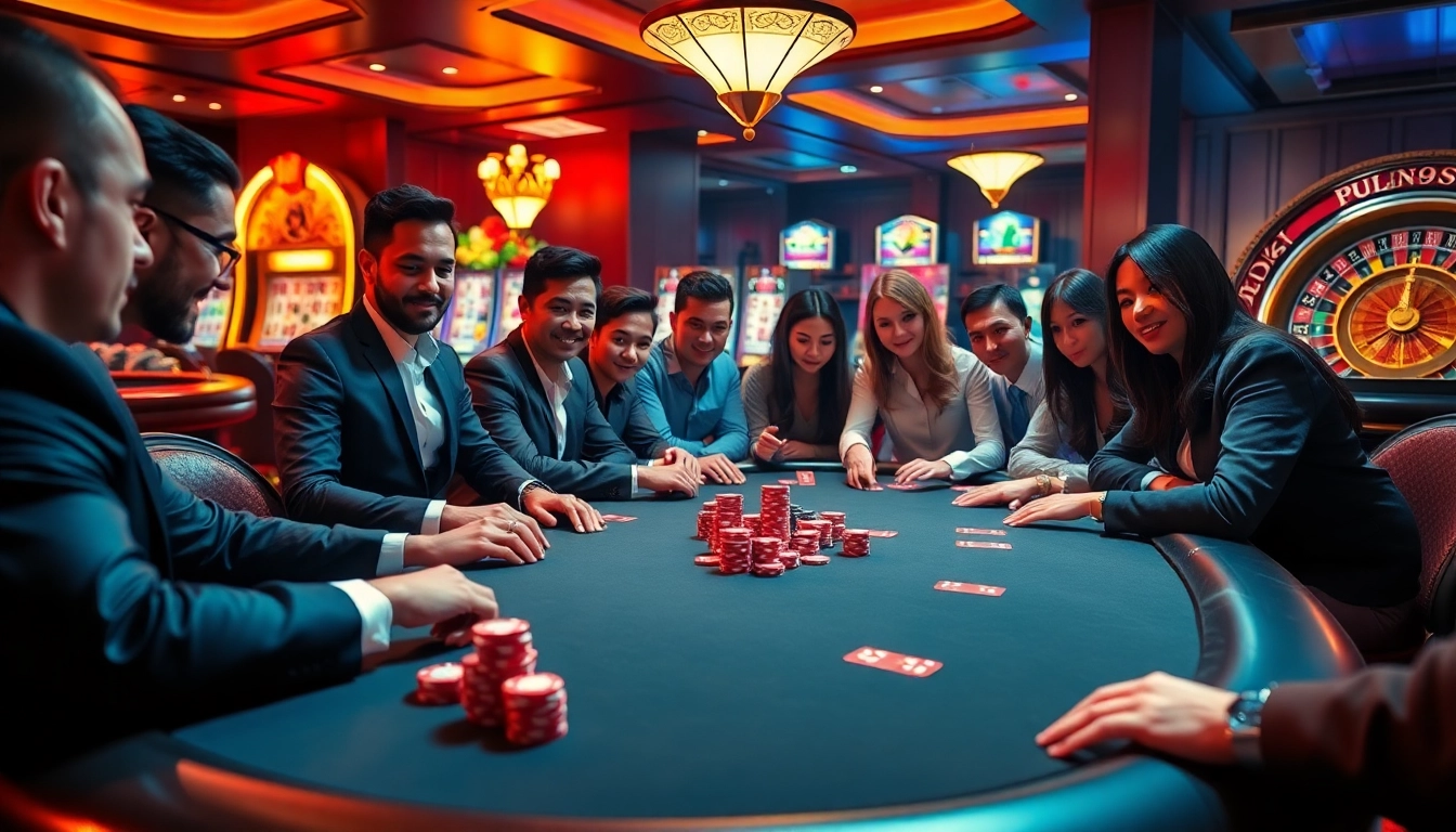Daga8 players engaged in a thrilling online poker game at a luxurious casino.