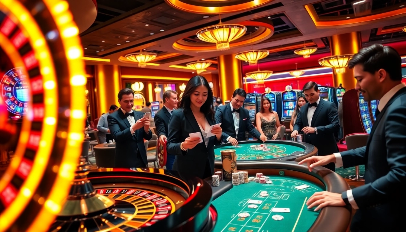 Engaging gamblers at nhà cái lc88 playing roulette with vibrant casino ambiance.