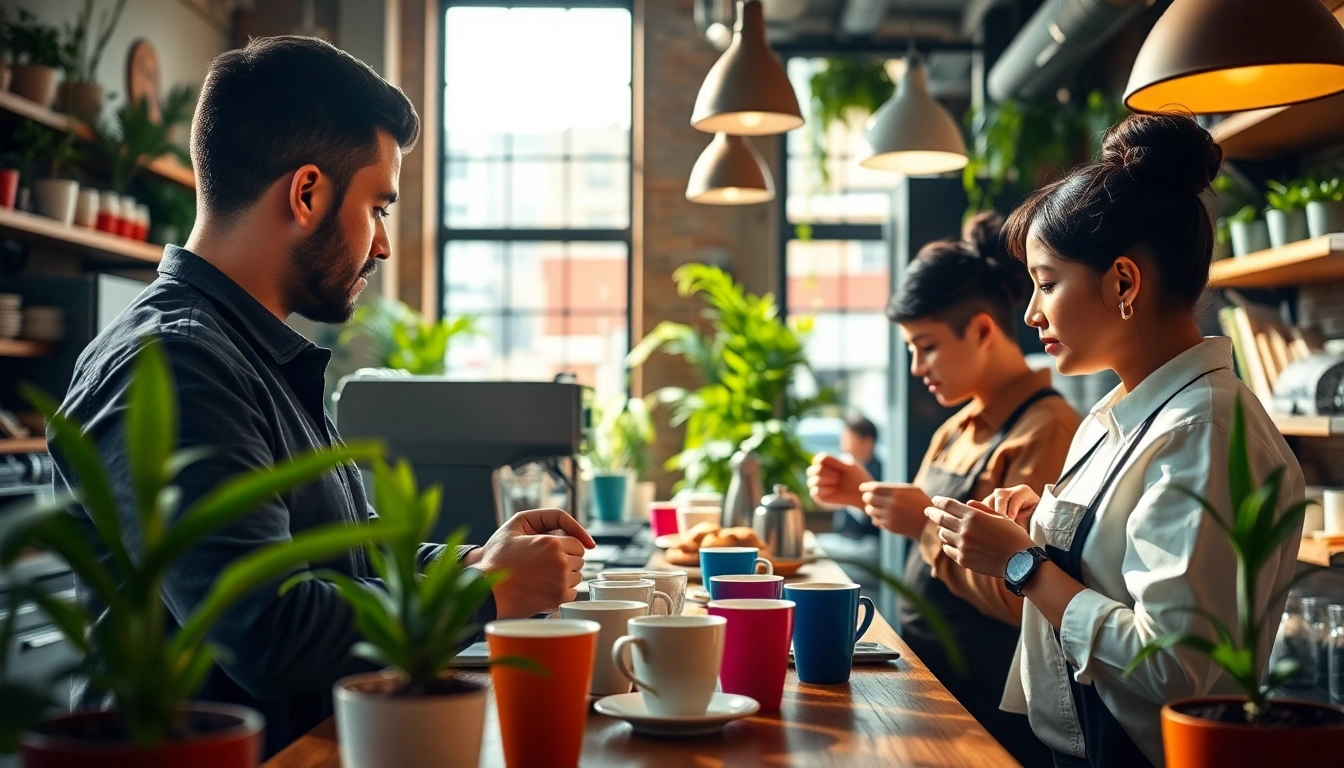 Café animé en Espagne, mettant en avant le coffee shop espagne avec des baristas servi.