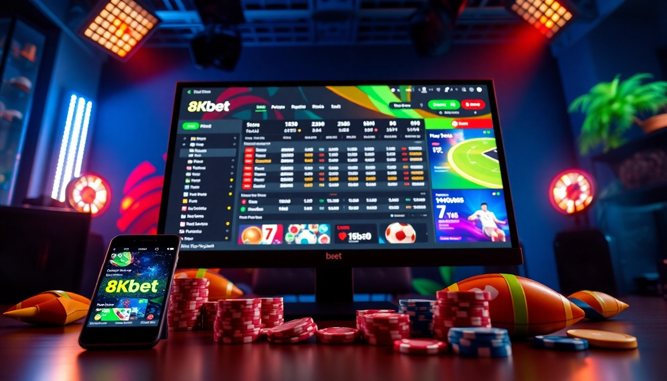 Experience the excitement of 8Kbet's online betting platform with vibrant graphics and user-friendly design.