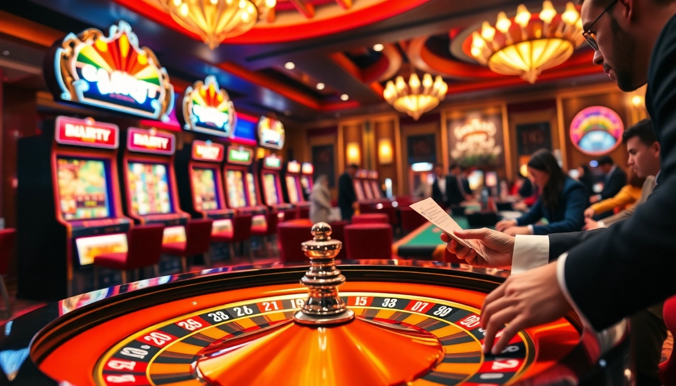 Experience the excitement of GG88 at a luxurious casino with players engaging in thrilling games.