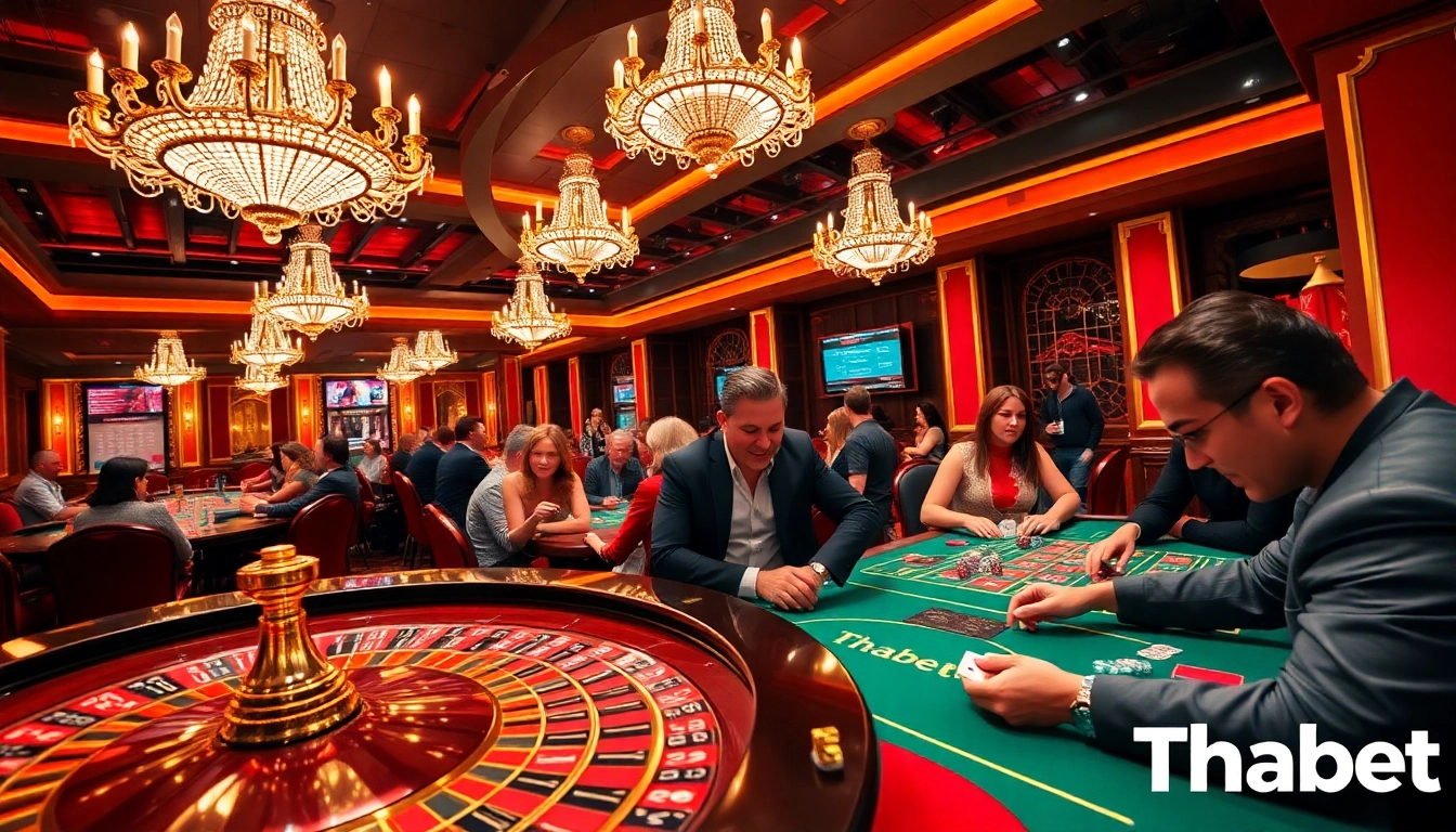 Experience the excitement of Thabet casino with vibrant gaming tables and engaged players.
