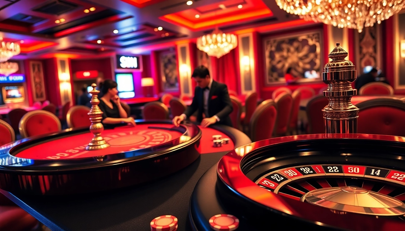 Players enjoying a game at the sunwin casino table with vibrant poker chips and cards.