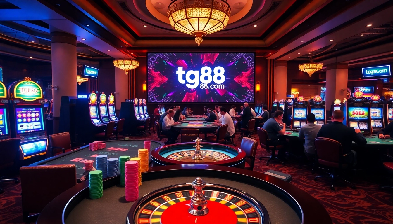 Experience the excitement of tg88.com with players engaging at a luxurious casino table.