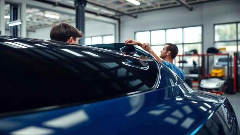 Professional application of a window tint gift card on a car window by a skilled technician.