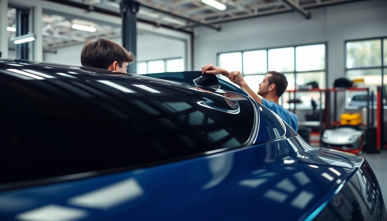 Professional application of a window tint gift card on a car window by a skilled technician.