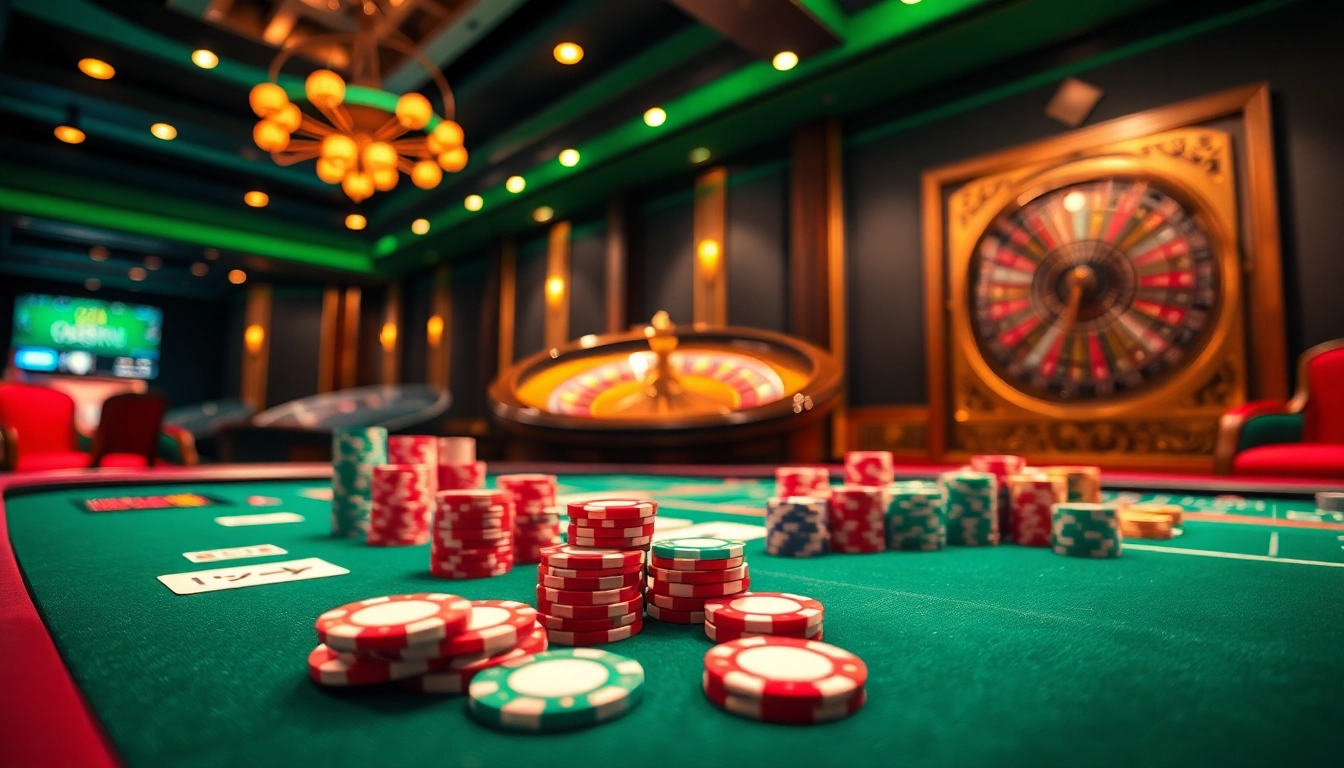 Experience the excitement of online gambling at https://rr88co.net/ with casino tables and vibrant game elements.