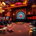 Exciting gameplay at a luxurious cm88 com casino with poker, roulette, and vibrant slot machines.