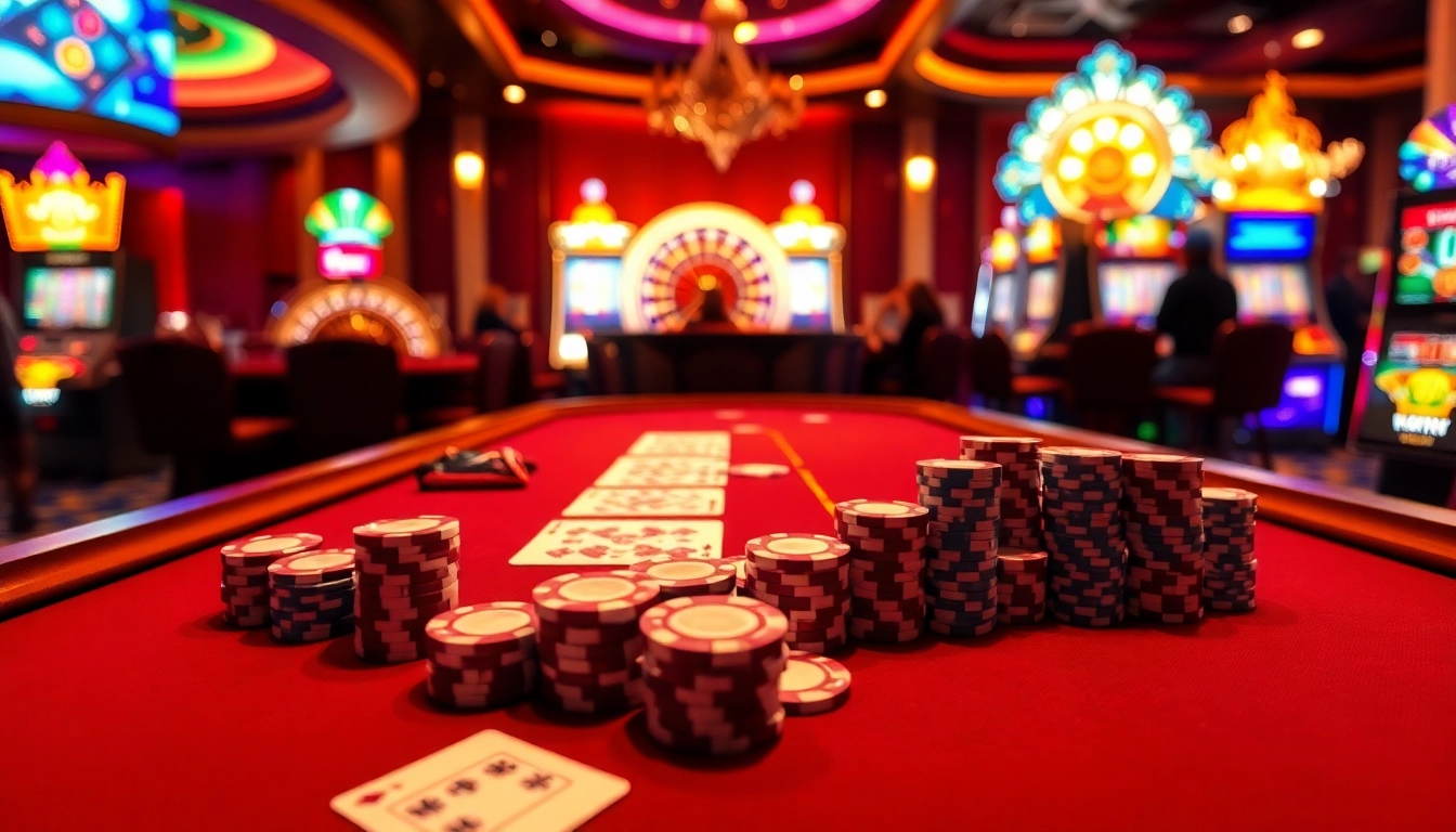 Experience thrilling gaming at https://www.6rwin5.com/ with vibrant poker chips and an exciting roulette wheel.