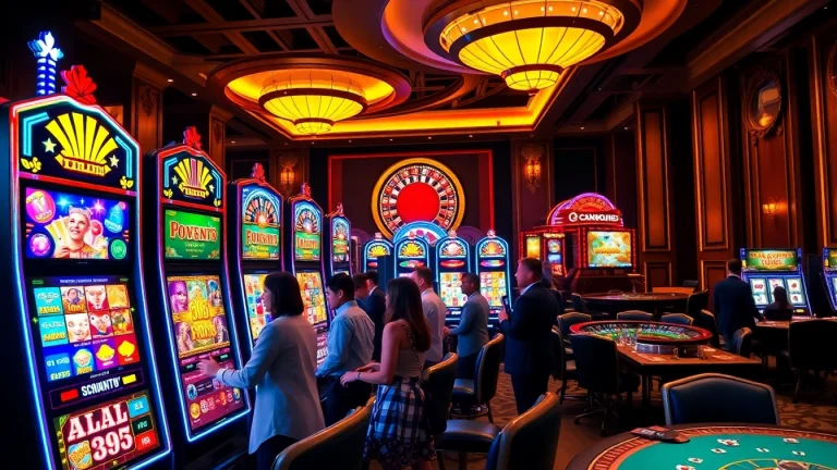 Players winning on idnslot machines in a vibrant casino environment filled with lights and excitement.