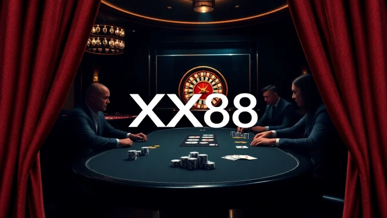 Exciting casino experience at XX88 with high-stakes poker players and chips.