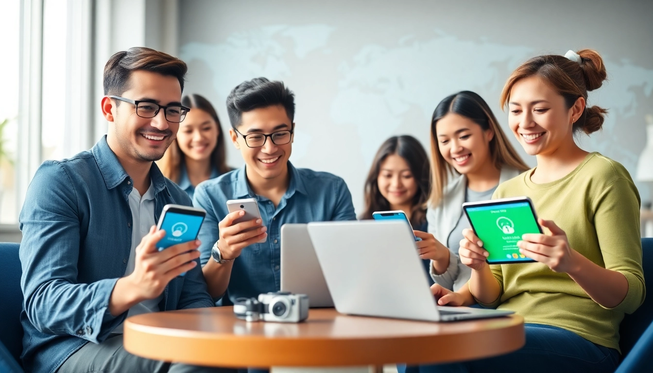 快连官网 interface displayed on multiple devices in a modern, vibrant setting showcasing seamless connectivity.