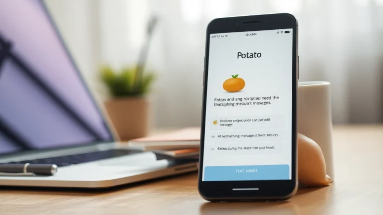 Potato下载 interface on a smartphone showcasing secure messaging features in a professional workspace.