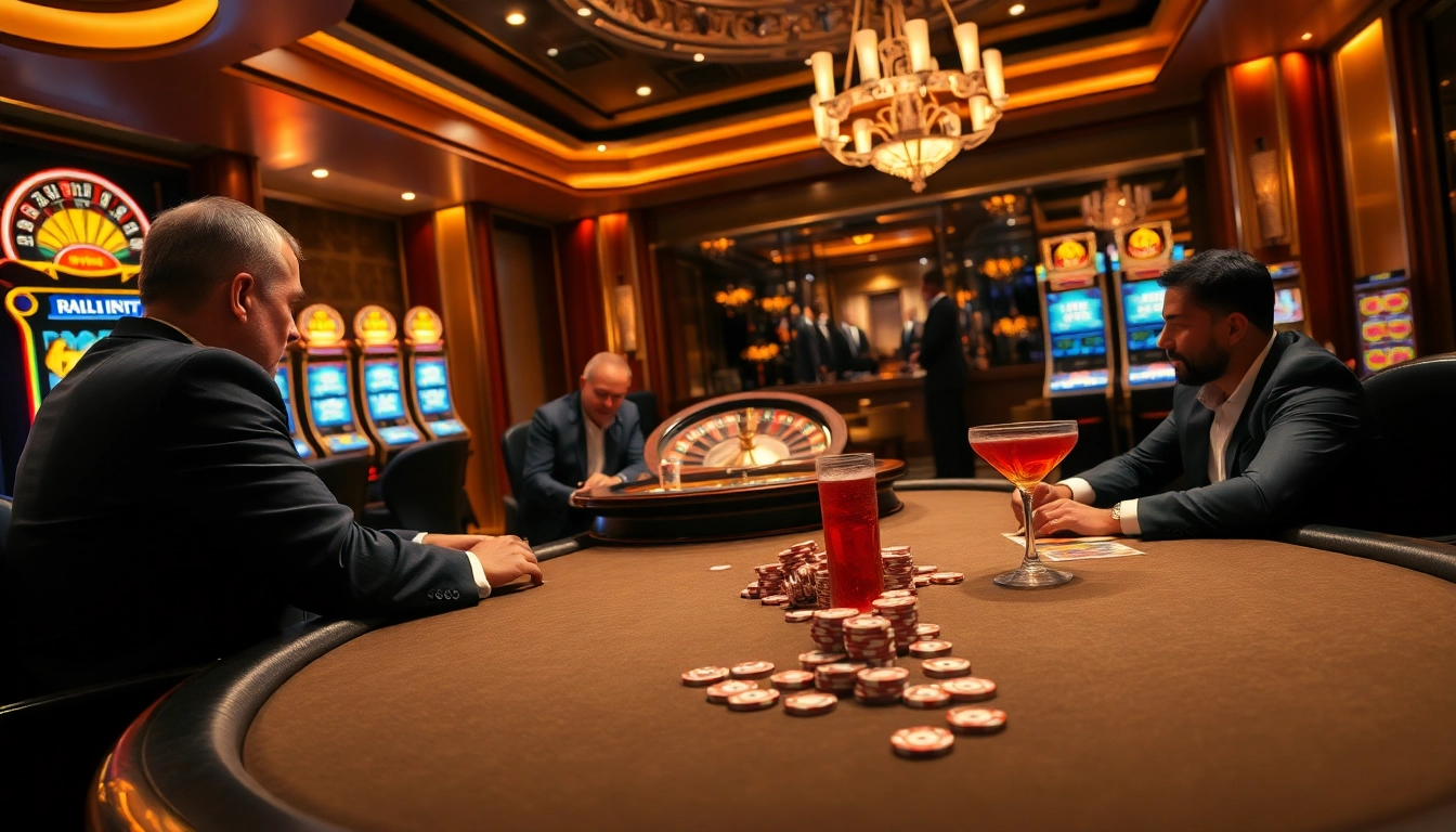 Experience thrilling poker gameplay at RR88's luxurious casino setting with dynamic lighting.