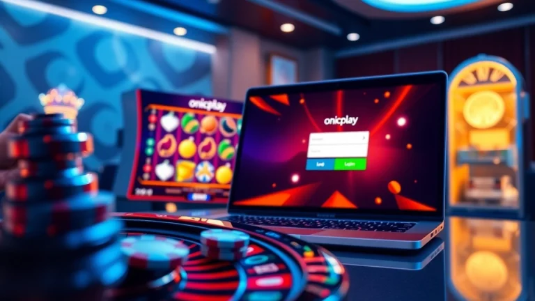 Experience the thrill of onicplay login with vibrant slot machines and casino elements.