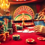 Experience high-stakes gameplay at https://mm888.media/ with vibrant poker chips and cards on a luxurious table.