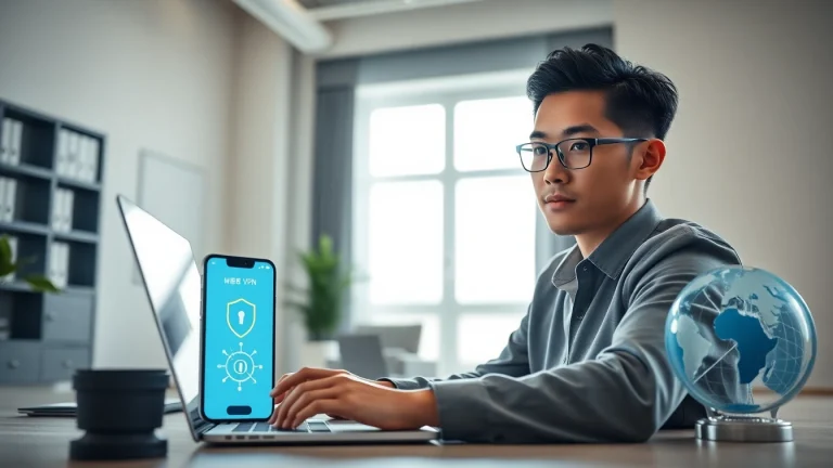 Experience seamless connectivity with 快连官网's VPN application in a modern workspace.