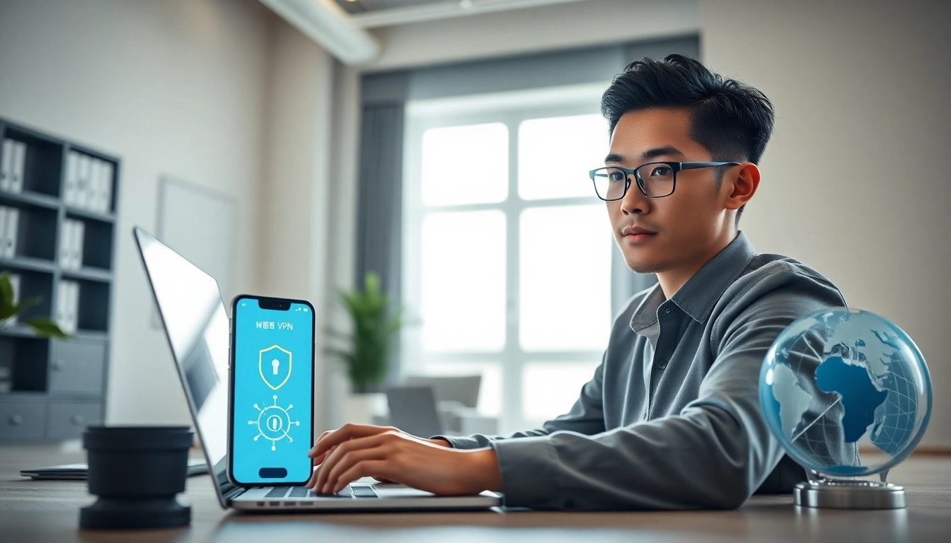 Experience seamless connectivity with 快连官网's VPN application in a modern workspace.