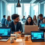 Mobile web development NYC team collaborating in a modern office environment.